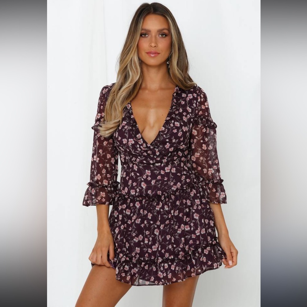 Floral Purple Dress with Ruffle Sleeves